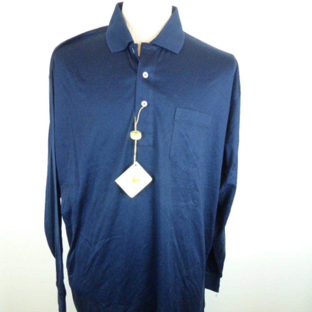 LYLE & SCOTT  navy blue mercerized cotton long sleeve polo shirt 2xl xxl
